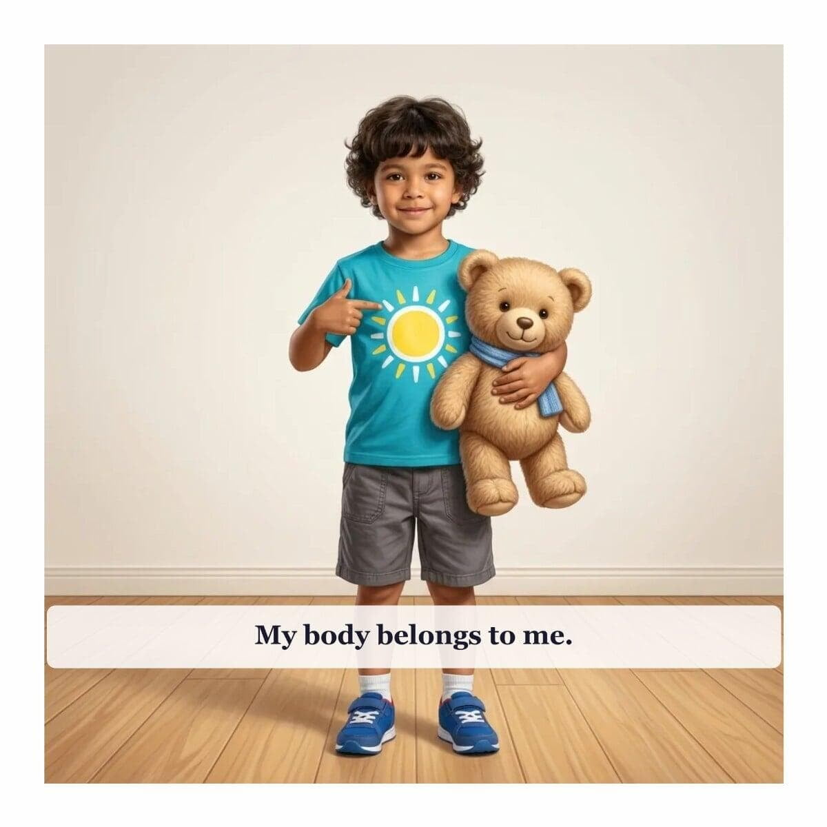 Body Safety, page 3: Eva says, My body belongs to me.