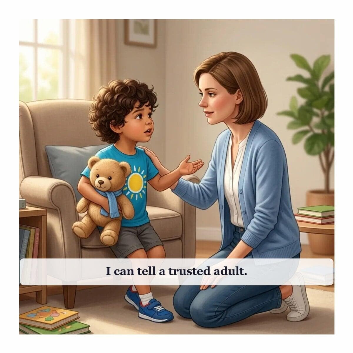 Body Safety, page 19: Eva talks to a trusted adult.